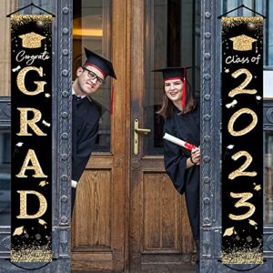 Graduation Party Decorations 2023 - Elegant Black and Gold Fabric Door Banner, Ideal Graduation Party Supply for Porch Decoration, Celebrate Your 2023 Graduation with This Beautiful Banner