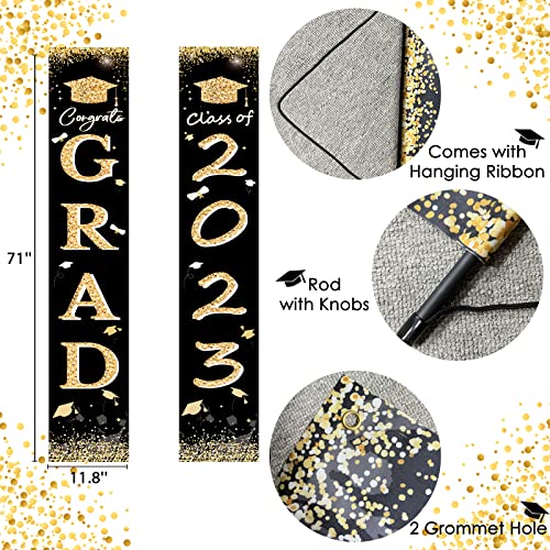 Graduation Party Decorations 2023 - Elegant Black and Gold Fabric Door Banner, Ideal Graduation Party Supply for Porch Decoration, Celebrate Your 2023 Graduation with This Beautiful Banner