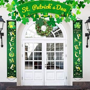 st. patrick day decoration set happy st. patrick’s day porch sign welcome banner shamrock clover flag hanging decoration for indoor/outdoor decoration party (color 9)