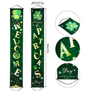 St. Patrick Day Decoration Set Happy St. Patrick's Day Porch Sign Welcome Banner Shamrock Clover Flag Hanging Decoration for Indoor/Outdoor Decoration Party (Color 9)