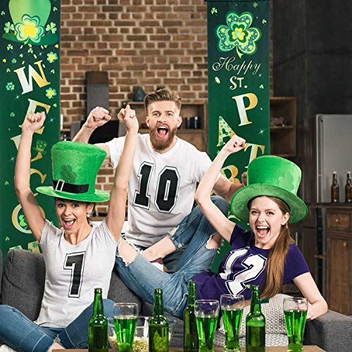 St. Patrick Day Decoration Set Happy St. Patrick's Day Porch Sign Welcome Banner Shamrock Clover Flag Hanging Decoration for Indoor/Outdoor Decoration Party (Color 9)