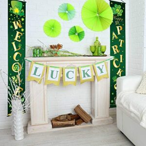 St. Patrick Day Decoration Set Happy St. Patrick's Day Porch Sign Welcome Banner Shamrock Clover Flag Hanging Decoration for Indoor/Outdoor Decoration Party (Color 9)