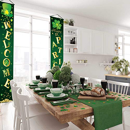 St. Patrick Day Decoration Set Happy St. Patrick's Day Porch Sign Welcome Banner Shamrock Clover Flag Hanging Decoration for Indoor/Outdoor Decoration Party (Color 9)