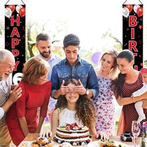 Red and Black 16th Birthday Decorations Door Banner for Women, Red Black Happy 16 Birthday Porch Sign Party Supplies, Sixteen Year Old Birthday Backdrop Decor for Outdoor Indoor