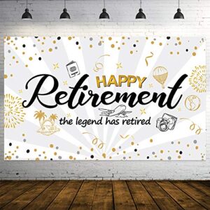 happy retirement party decorations,extra large fabric black gold sign poster for retirement party supplies,happy retirement banner retirement party photo booth backdrop background banner (white)