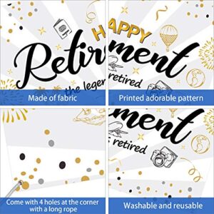 Happy Retirement Party Decorations,Extra Large Fabric Black Gold Sign Poster for Retirement Party Supplies,Happy Retirement Banner Retirement Party Photo Booth Backdrop Background Banner (White)