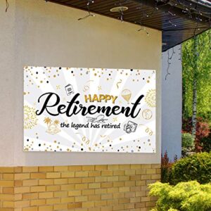 Happy Retirement Party Decorations,Extra Large Fabric Black Gold Sign Poster for Retirement Party Supplies,Happy Retirement Banner Retirement Party Photo Booth Backdrop Background Banner (White)