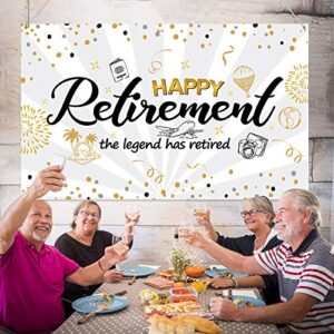 Happy Retirement Party Decorations,Extra Large Fabric Black Gold Sign Poster for Retirement Party Supplies,Happy Retirement Banner Retirement Party Photo Booth Backdrop Background Banner (White)