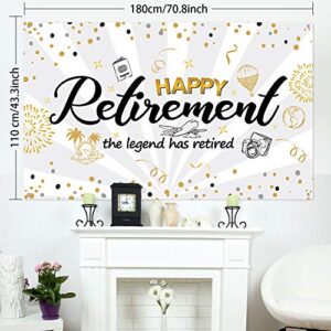 Happy Retirement Party Decorations,Extra Large Fabric Black Gold Sign Poster for Retirement Party Supplies,Happy Retirement Banner Retirement Party Photo Booth Backdrop Background Banner (White)