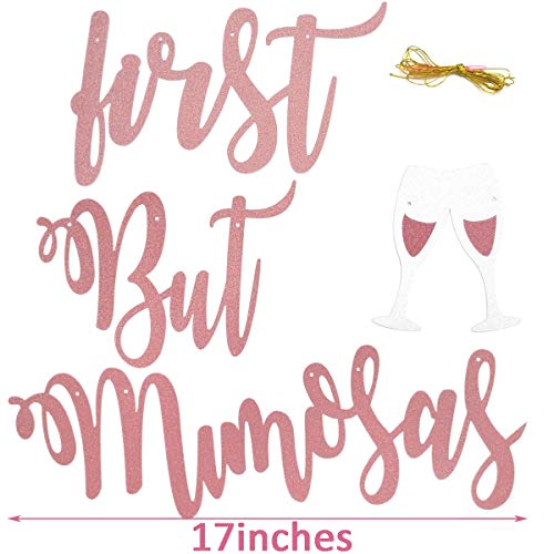 Mimosa Bar Sign But First Mimosas Rose Gold Banner, Decorations for Bridal Shower Baby Shower Bachelorette Party Engagement Wedding Graduation Fiesta Bubbly Bar Champagne Brunch Birthday Party