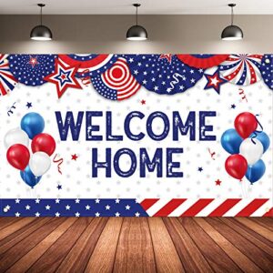 large welcome home banner military army photography backdrop for patriotic theme deployment returning back party decorations, 72.8 x 43.3 inch