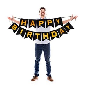 happy birthday banner black and gold glitter letters on thick cardstock paper black happy birthday bunting garland for birthday photo booth and backdrop hanging party supplies