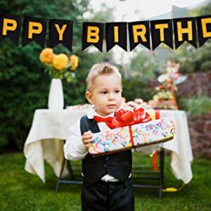 Happy Birthday Banner Black and Gold Glitter Letters on Thick Cardstock Paper Black Happy Birthday Bunting Garland for Birthday Photo Booth and Backdrop Hanging Party Supplies