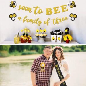 Bumble Bee Baby Shower Decoration Set, Soon to Bee A Family of Three Banner Mom to Bee Sash Daddy to Bee Badge Bee Themed Sprinkle Gender Reveal Pregnancy Announcement Honeycomb Party Supplies