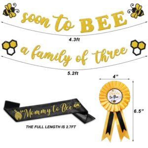 Bumble Bee Baby Shower Decoration Set, Soon to Bee A Family of Three Banner Mom to Bee Sash Daddy to Bee Badge Bee Themed Sprinkle Gender Reveal Pregnancy Announcement Honeycomb Party Supplies