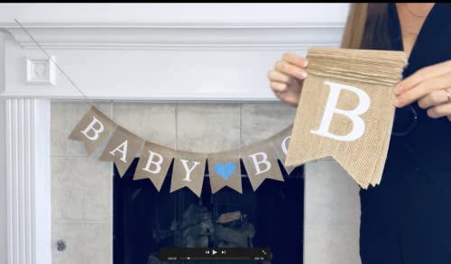 Shimmer Anna Shine BABY BOY Burlap Banner for Baby Shower Decorations and Gender Reveal Party (Blue)