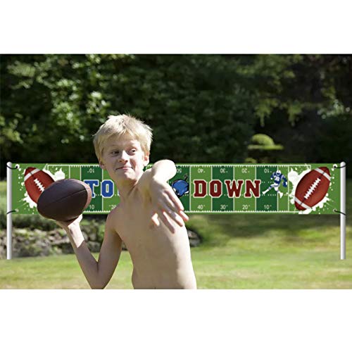 Large Football Themed Birthday Party Banner, Super Bowl Sunday Game Day Sports Fan Supplies, Football Photo Backdrop Hanging Decorations （9.8 x 1.5 ft)