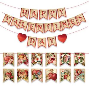 32 pcs valentine’s day banner vintage valentine party decorations romantic bunting garland for wall door fireplace mantle decor supplies rustic valentine’s day hanging bunting vintage party favors
