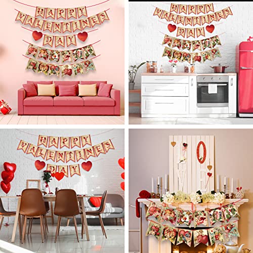 32 Pcs Valentine's Day Banner Vintage Valentine Party Decorations Romantic Bunting Garland for Wall Door Fireplace Mantle Decor Supplies Rustic Valentine's Day Hanging Bunting Vintage Party Favors