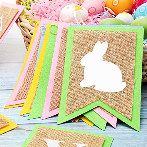 Chuangdi 2 Pieces Easter Burlap Banners Easter Bunting Felt Garland Happy Easter and Bunny Pattern for Easter Party Supplies