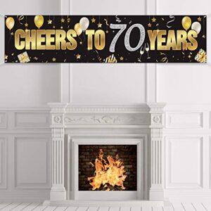70th birthday banner, happy 70th birthday cheers to 70 years birthday sign gold glitter birthday banner, anniversary celebration backdrop party decoration supplies for 70 birthday