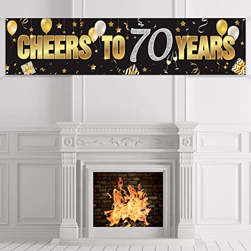 70th Birthday Banner, Happy 70th Birthday Cheers to 70 Years Birthday Sign Gold Glitter Birthday Banner, Anniversary Celebration Backdrop Party Decoration Supplies for 70 Birthday