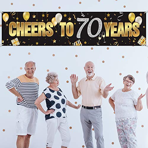 70th Birthday Banner, Happy 70th Birthday Cheers to 70 Years Birthday Sign Gold Glitter Birthday Banner, Anniversary Celebration Backdrop Party Decoration Supplies for 70 Birthday