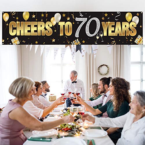 70th Birthday Banner, Happy 70th Birthday Cheers to 70 Years Birthday Sign Gold Glitter Birthday Banner, Anniversary Celebration Backdrop Party Decoration Supplies for 70 Birthday