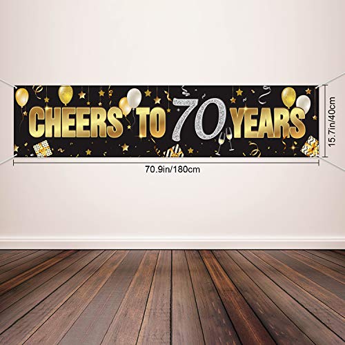 70th Birthday Banner, Happy 70th Birthday Cheers to 70 Years Birthday Sign Gold Glitter Birthday Banner, Anniversary Celebration Backdrop Party Decoration Supplies for 70 Birthday