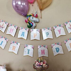 Guolz Unicorn Happy Birthday Bunting Banner Unicorn Themed Party Supplies Decorations for Girls Party Favors