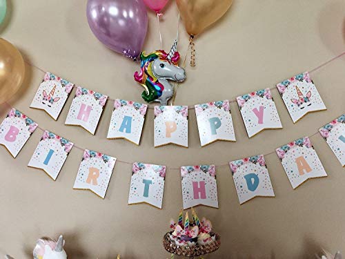 Guolz Unicorn Happy Birthday Bunting Banner Unicorn Themed Party Supplies Decorations for Girls Party Favors