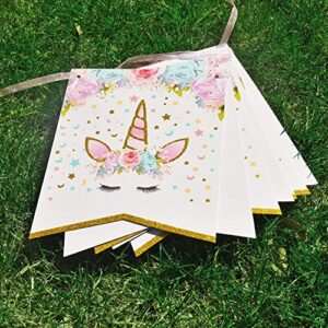 Guolz Unicorn Happy Birthday Bunting Banner Unicorn Themed Party Supplies Decorations for Girls Party Favors