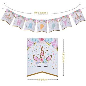 Guolz Unicorn Happy Birthday Bunting Banner Unicorn Themed Party Supplies Decorations for Girls Party Favors