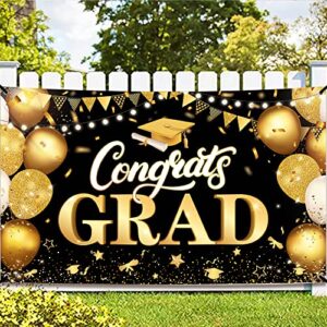xtralarge, congrats grad banner – 72×44 inch | graduation banner for graduation party decorations 2023 | congratulations banner for black and gold graduation decorations 2023 | graduation backdrop
