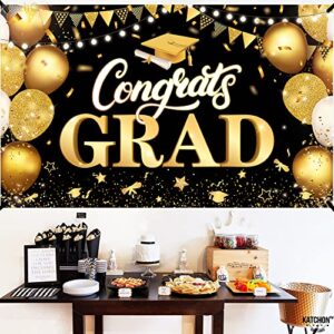 XtraLarge, Congrats Grad Banner - 72x44 Inch | Graduation Banner for Graduation Party Decorations 2023 | Congratulations Banner for Black and Gold Graduation Decorations 2023 | Graduation Backdrop