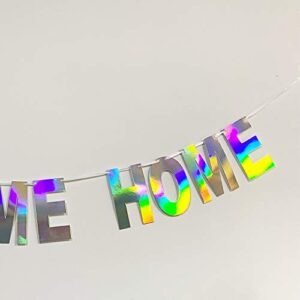 Holographic WELCOME HOME Banner Decorations Sign, Iridescent Hanging Bunting String Flag Garland for Deployment Homecoming, Graduation Ceremony, Family Reunion, Military Homecoming Party