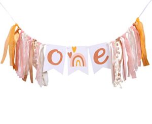 bohemian party rainbow birthday banner -1st birthday high chair bunting decoration, silent and neutral modern girl, smash cake props, photographer photo props. (bohemian rainbow)