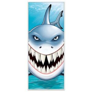 scary shark attack door cover – banner – 30″ x 60″ ocean shark tank week party decor decorations
