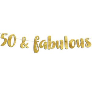 50 & fabulous gold glitter banner – happy 50th birthday party banner – 50th wedding anniversary decorations – milestone birthday party decorations