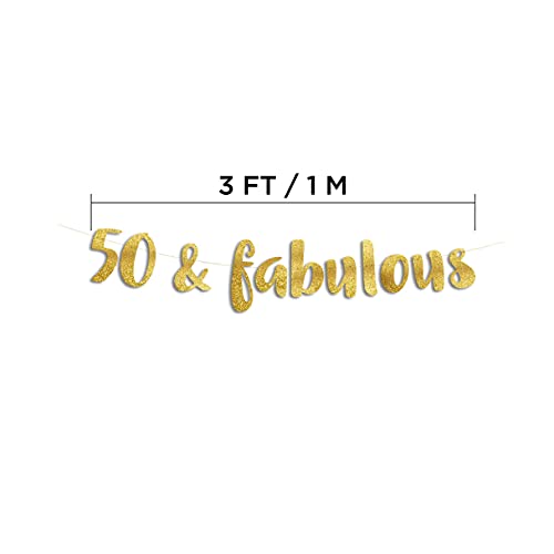 50 & Fabulous Gold Glitter Banner - Happy 50th Birthday Party Banner - 50th Wedding Anniversary Decorations - Milestone Birthday Party Decorations