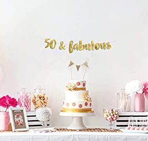 50 & Fabulous Gold Glitter Banner - Happy 50th Birthday Party Banner - 50th Wedding Anniversary Decorations - Milestone Birthday Party Decorations