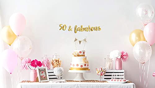 50 & Fabulous Gold Glitter Banner - Happy 50th Birthday Party Banner - 50th Wedding Anniversary Decorations - Milestone Birthday Party Decorations