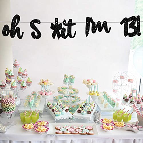Oh I’m 13! Banner Backdrop Glitter Black Hallo Thirteen Cheers to 13 Years Old Theme Decor for Boy Girl Happy 13th Birthday Party Photo Studio Prop Flag Decorations Favors Supplies