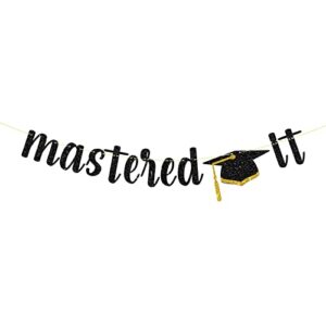 maicaiffe black glitter mastered it banner – master’s graduation banner, congrats grad / happy graduation sign – 2022 graduation party decorations