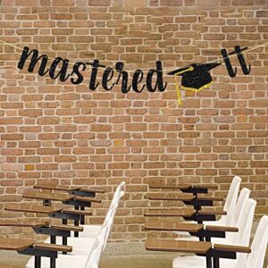 Maicaiffe Black Glitter Mastered It Banner - Master's Graduation Banner, Congrats Grad / Happy Graduation Sign - 2022 Graduation Party Decorations