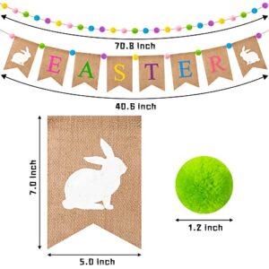 2Pcs Easter Banner Burlap Flag Felt Ball Garland Kit, With Pendants Pom for Centerpieces Easter Decorations Party Decor Fireplace Porch Wall Backdrops