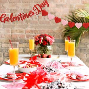 Happy Galentine's Day Banner Red Glitter Banner with Hearts Garland Valentines Decorations Girls Party Favors Ladies Celebrating Theme Breakfast Decor Galentines Photo Booth Props Valentine's Ideas Supplies