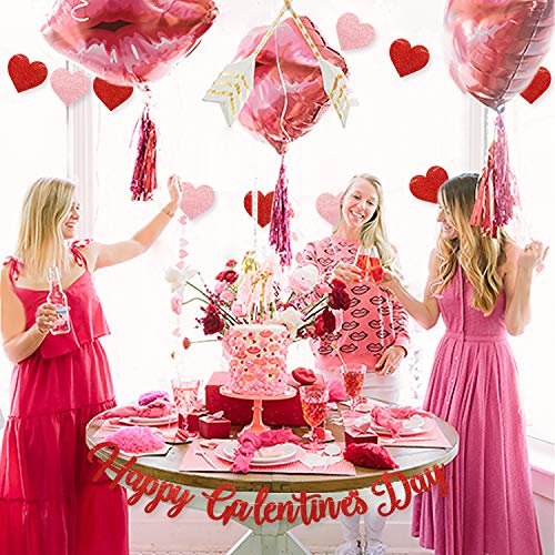 Happy Galentine's Day Banner Red Glitter Banner with Hearts Garland Valentines Decorations Girls Party Favors Ladies Celebrating Theme Breakfast Decor Galentines Photo Booth Props Valentine's Ideas Supplies