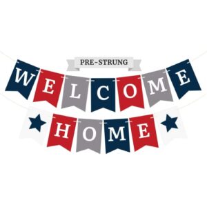 pre-strung military welcome home banner – no diy – patriotic welcome home banner – pre-strung on 6 ft strand – usa red white & blue homecoming, military return party decorations & decor. did we mention no diy?