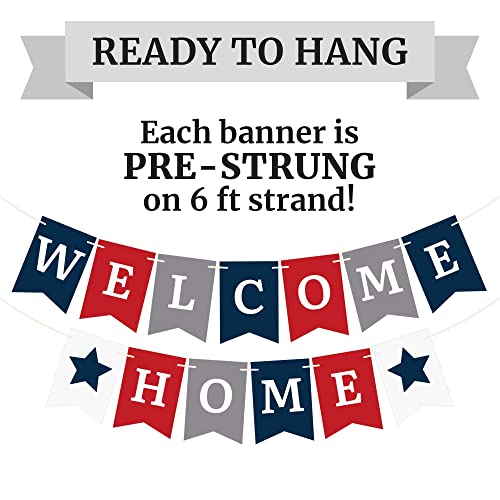 Pre-Strung Military Welcome Home Banner - NO DIY - Patriotic Welcome Home Banner - Pre-Strung on 6 ft Strand - USA Red White & Blue Homecoming, Military Return Party Decorations & Decor. Did we mention no DIY?